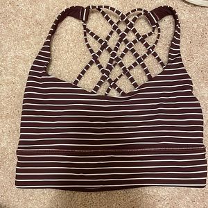 Lululemon Free to be Wild Bra, size 8, maroon and white striped